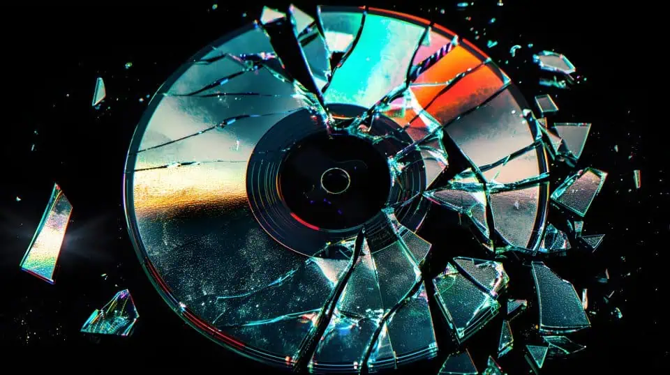 Shattered cd isolated on black background